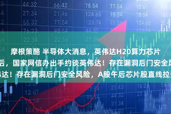 摩根策酪 半导体大消息，英伟达H20算力芯片在华恢复销售仅半个月后，国家网信办出手约谈英伟达！存在漏洞后门安全风险，A股午后芯片股直线拉升